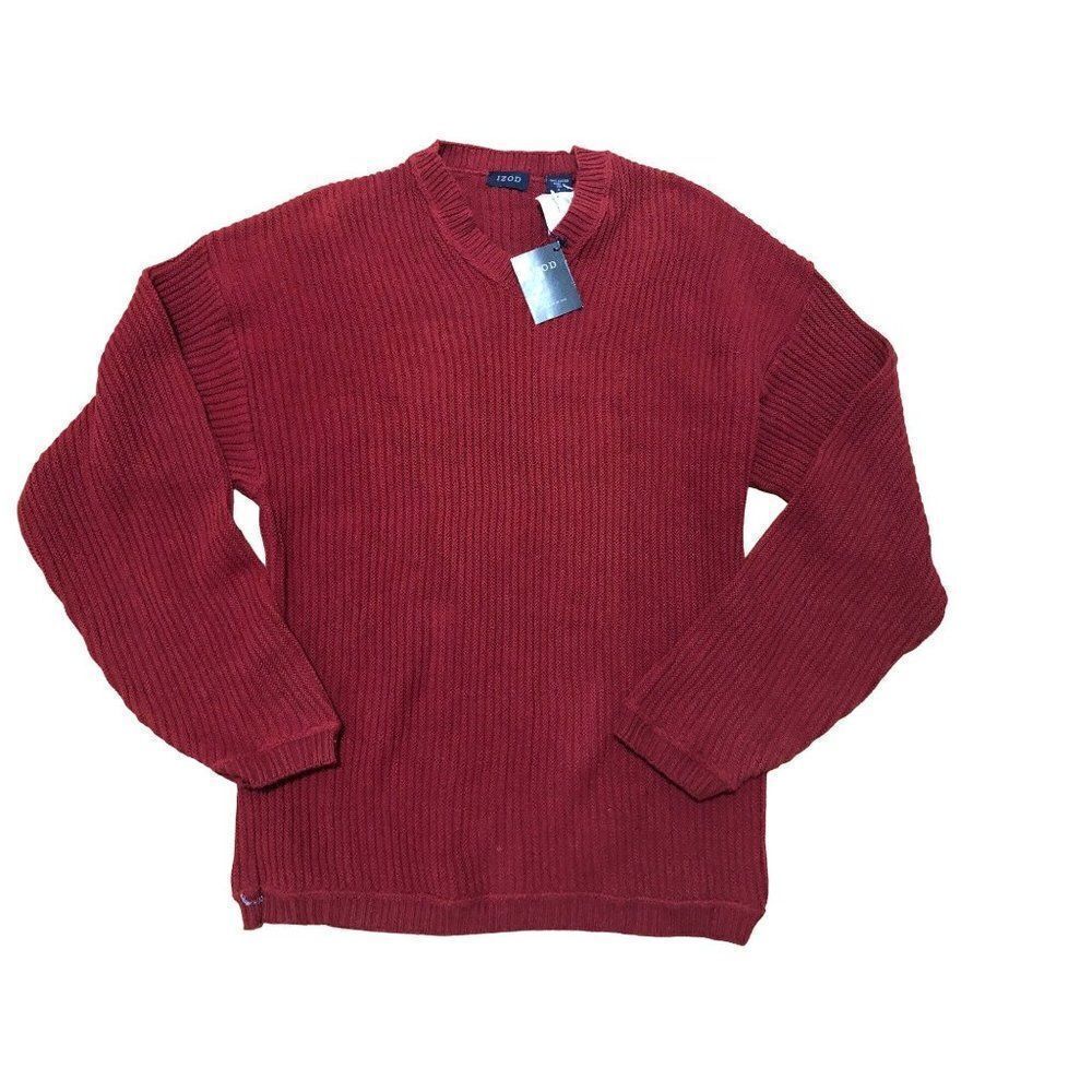 IZOD Mens Sweater Pullover Ribbed Red Cotton Size S New